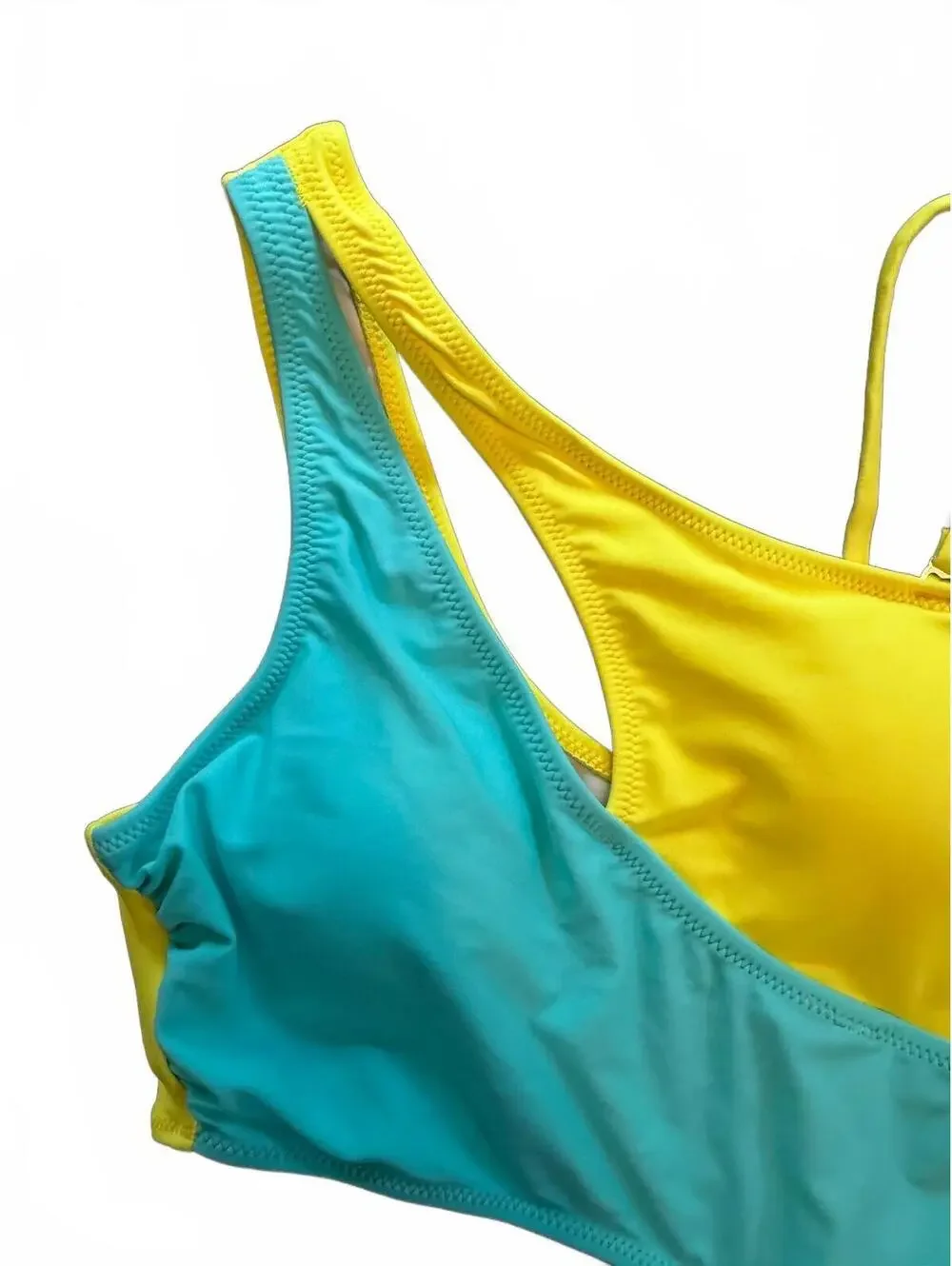 Trendy Colorblock One-Shoulder Cutout Swimsuit High Waist Cheeky Small NWT